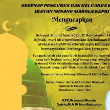 Segenap Pengurus Ikatan Keluarga Minang MAROLA Kepri Ucapkan Selamat Mmemperingati Maulid Nabi Muhammad SAW